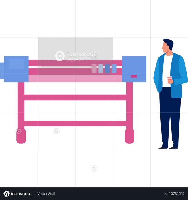 Man printing clothes using embroidery machine  Illustration