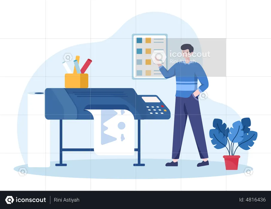 Man printing documents on a printer  Illustration