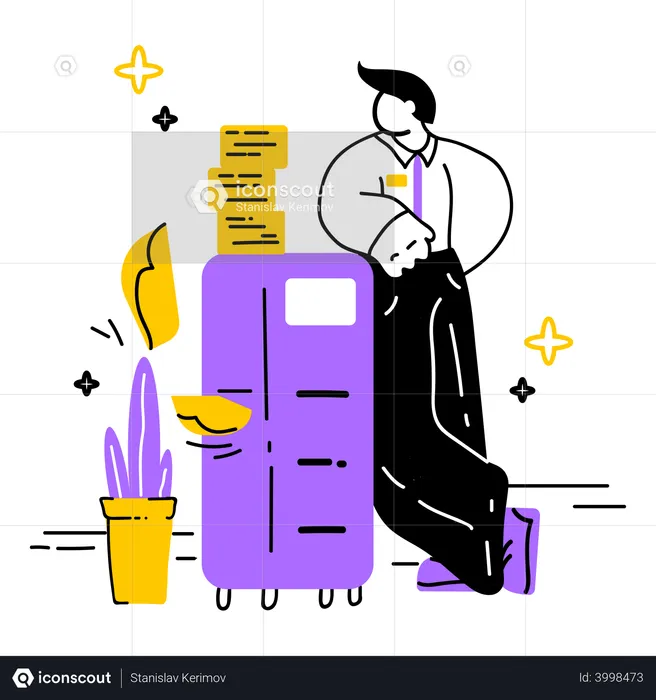 Man prints documents in an office  Illustration