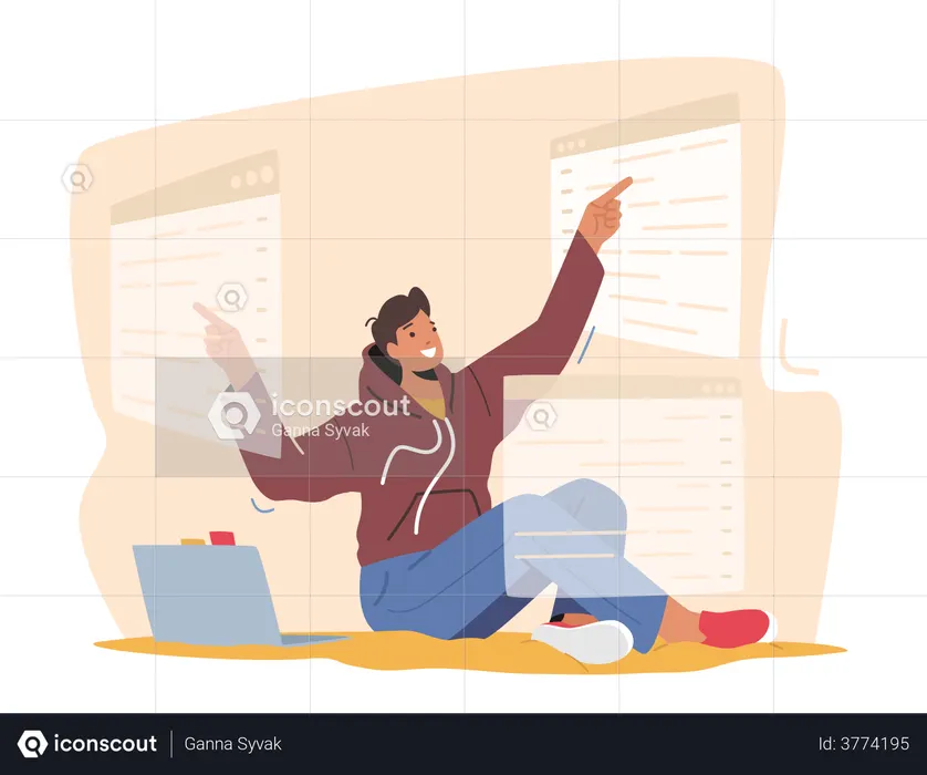 Man Programmer and Gui Designer  Illustration