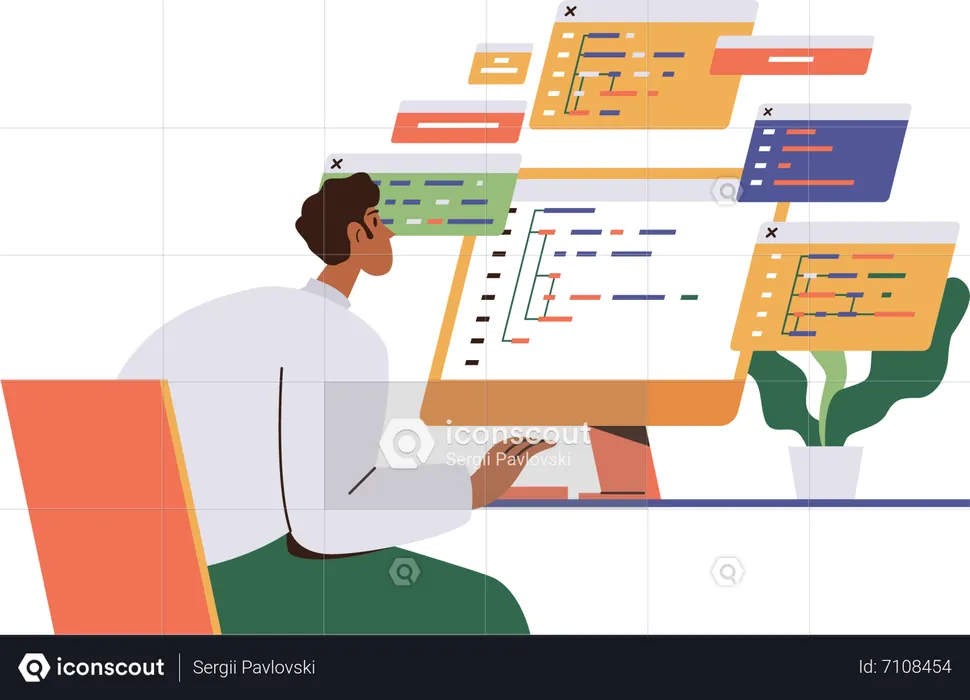 Man programmer freelancer writing code  Illustration