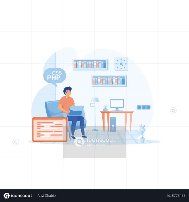 Man programmer writing code  Illustration