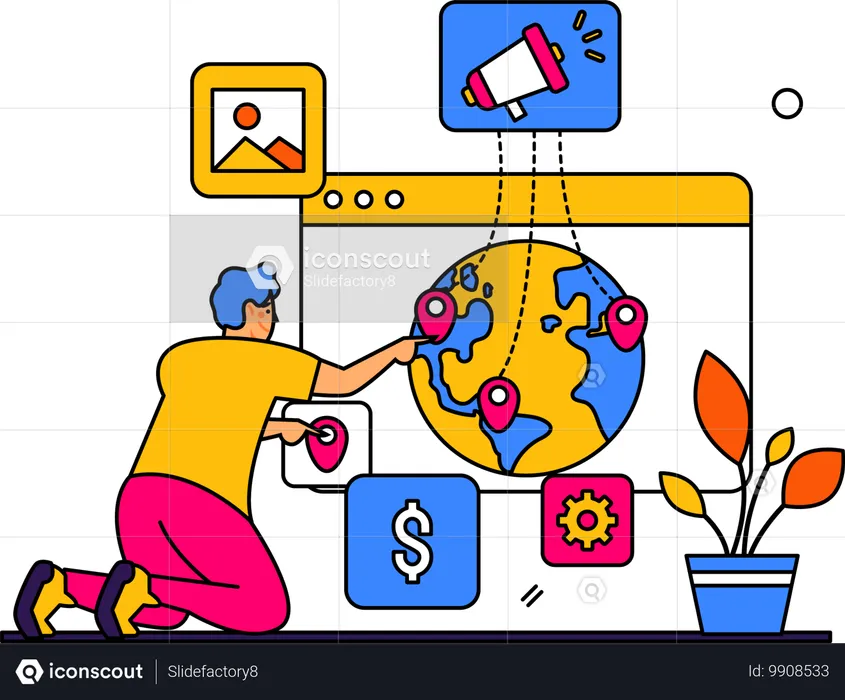 Man promote paid advertising target all countries  Illustration