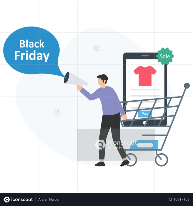 Man promoting black friday sale  Illustration