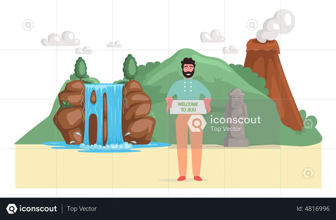 Man promoting jeju island tourism  Illustration