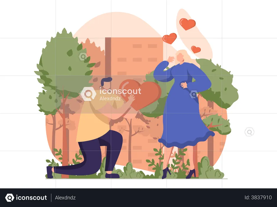 Man proposing girl during valentines day  Illustration