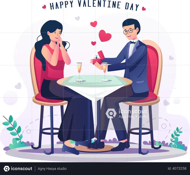Man proposing girl on dinner date  Illustration