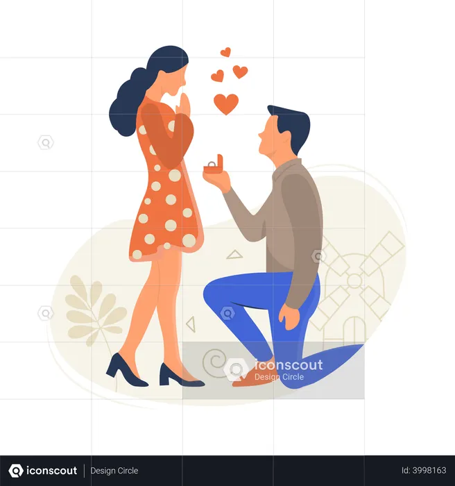 Man proposing girl on valentines day  Illustration