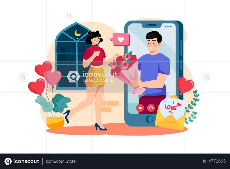 Man proposing online through smartphone  Illustration