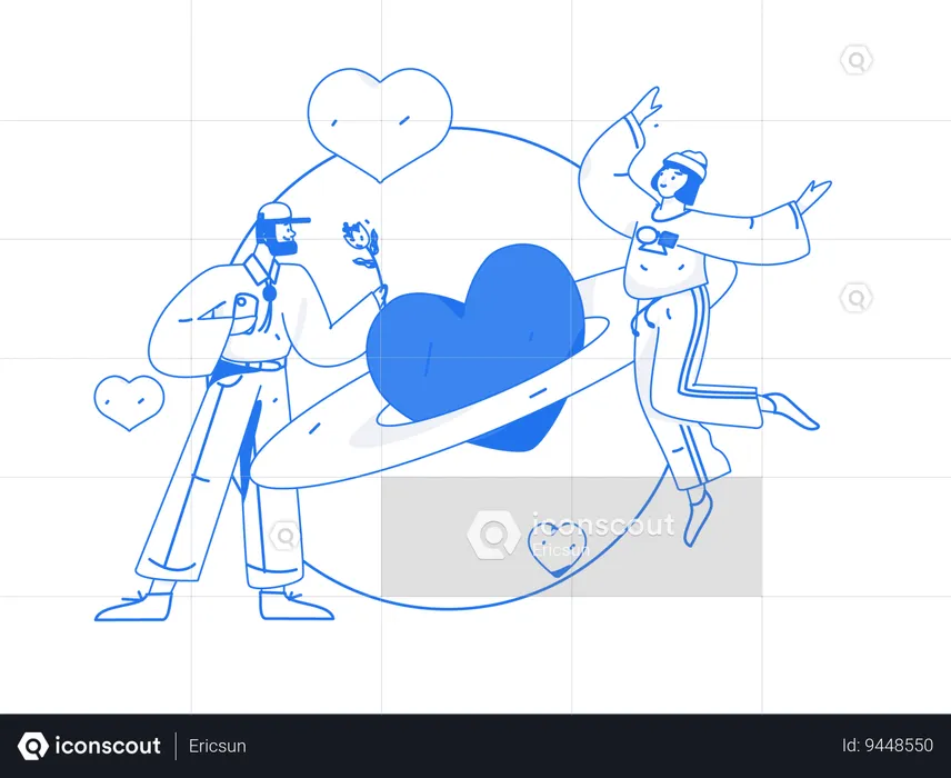 Man proposing woman on Valentines day  Illustration