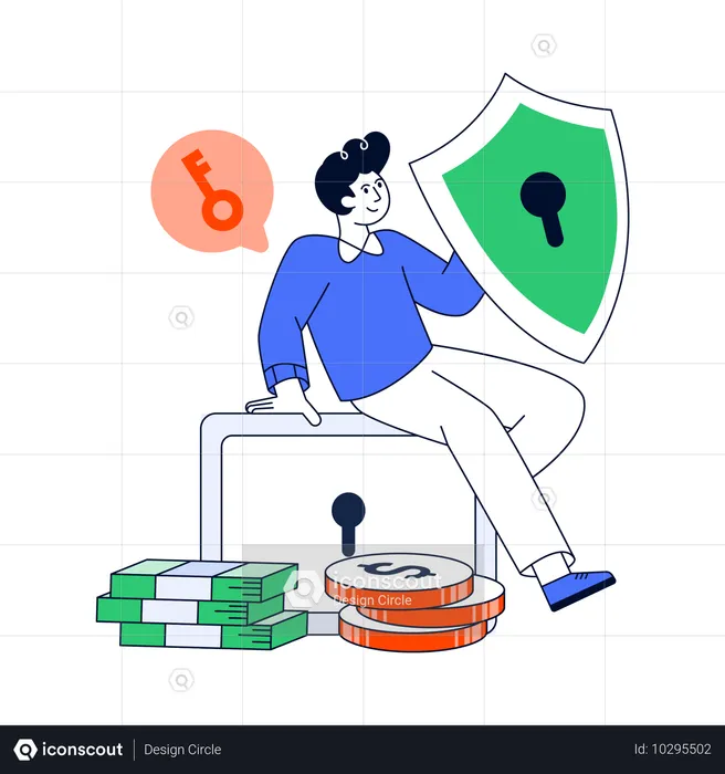 Man Protect Money in Locker  Illustration