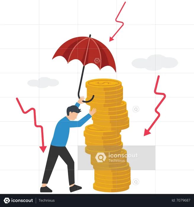 Man protect money using umbrella  Illustration