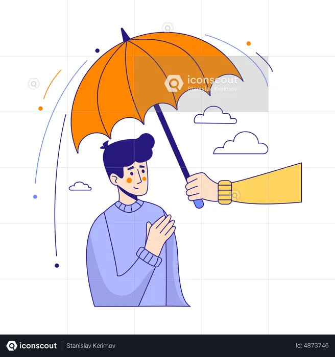 Man protected by an umbrella from problems  Illustration
