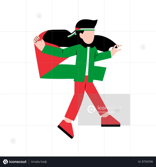 Man protects national flag of palestine  Illustration