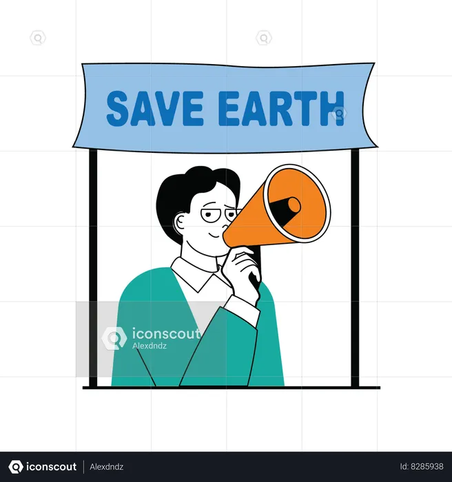 Man protesting about save earth  Illustration