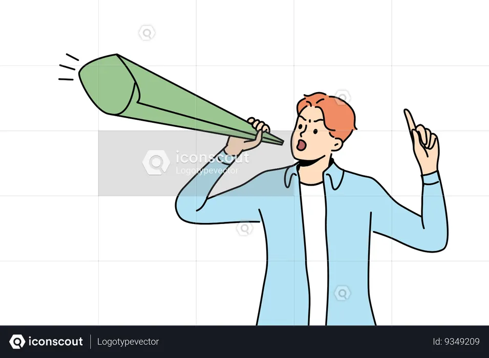 Man protests against unfair distribution money and class inequality and holding paper megaphone  Illustration