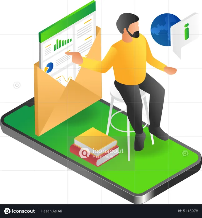 Man providing online investment business information  Illustration