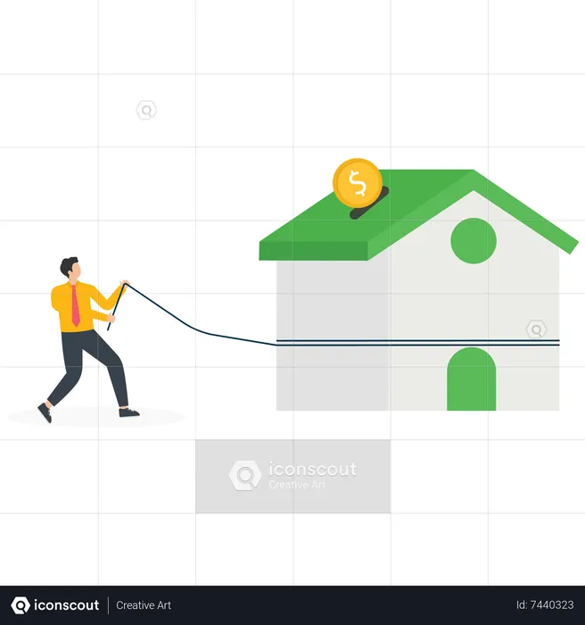 Man pulled heavy house  Illustration