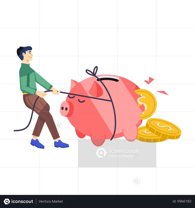 Man pulling broken piggy bank while getting Investment Loss  Illustration