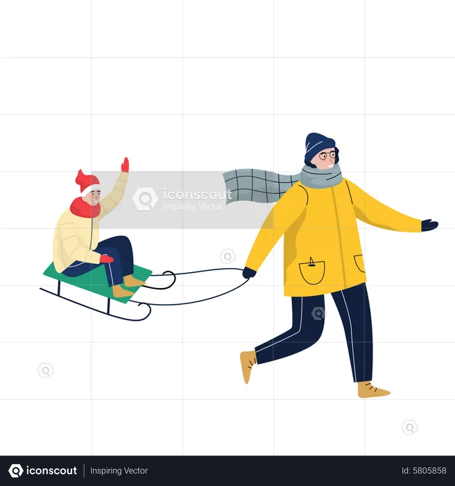 Man pulling snow sled  Illustration