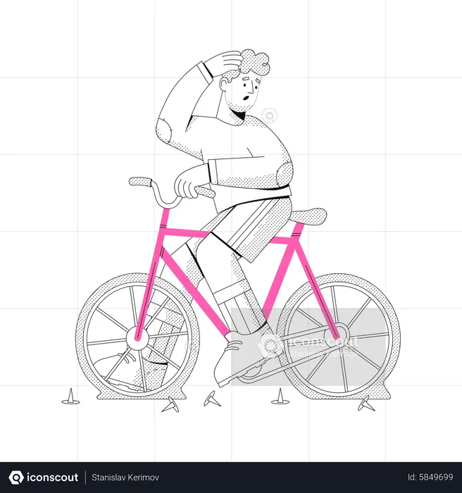 Man punctured the tires of his bicycle  Illustration