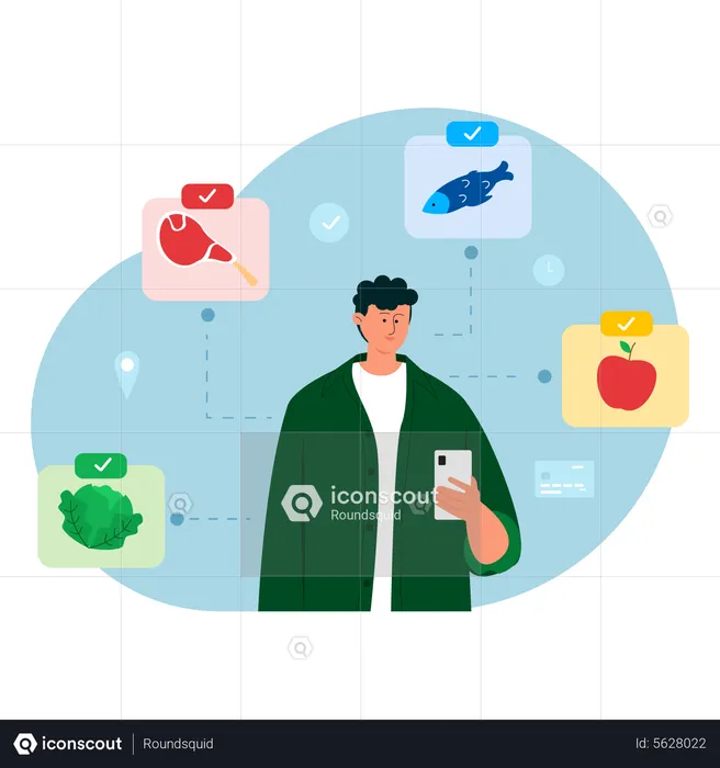 Man purchase groceries online  Illustration