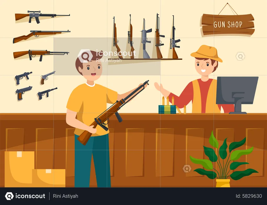 Man purchase gun at gun shop  Illustration