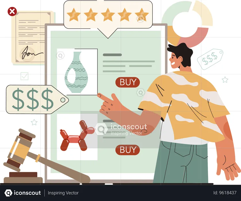 Man purchases online items  Illustration