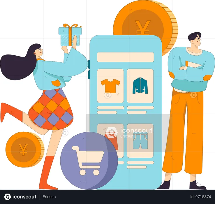 Man purchasing clothes from application  Illustration