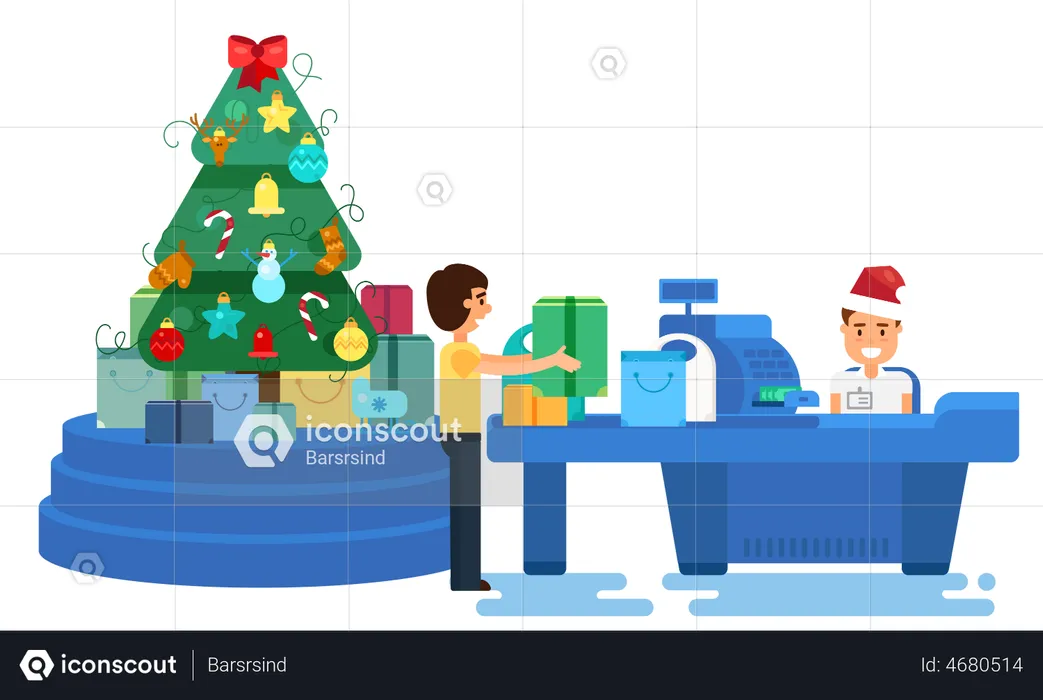 Man Purchasing Gifts For Christmas  Illustration