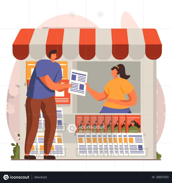 Man purchasing newspaper from store  Illustration