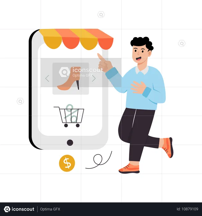 Man purchasing Online Shoes  Illustration