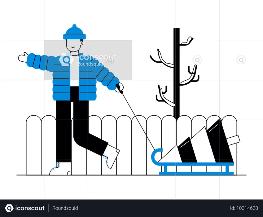 Man Pushing Christmas Tree  Illustration