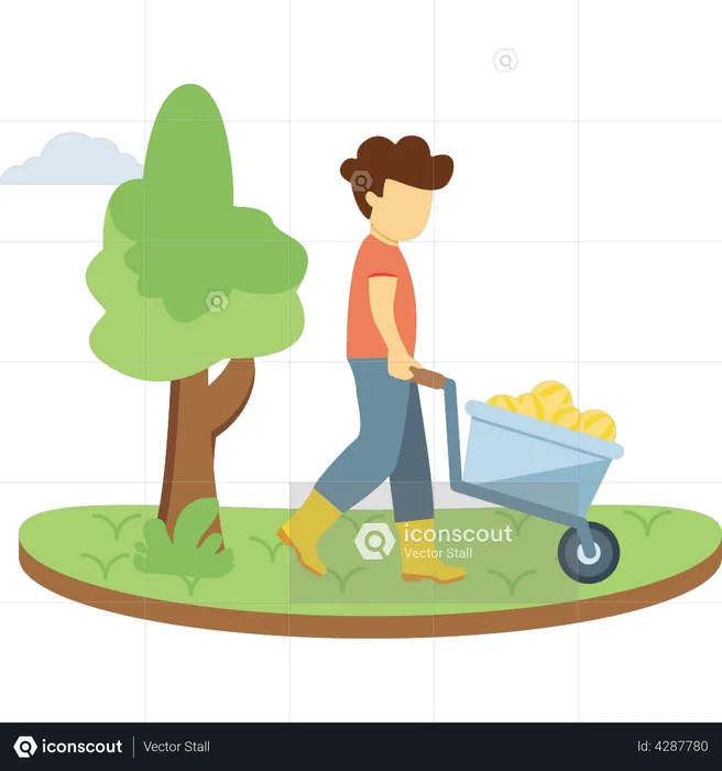 Man pushing fruit cart  Illustration