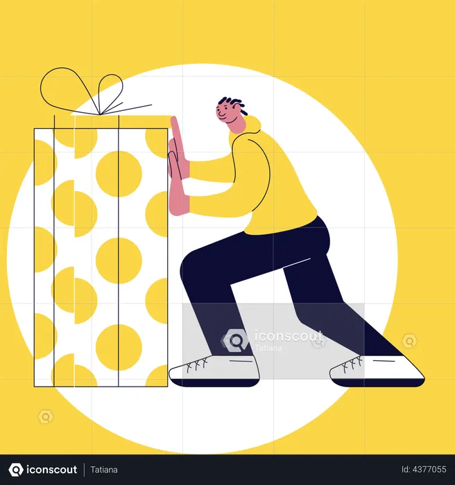 Man pushing gift box  Illustration