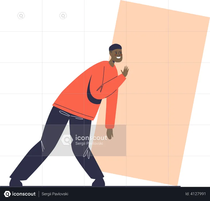 Man pushing rectangle shape  Illustration
