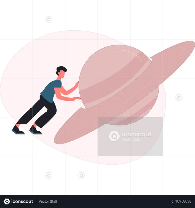 Man pushing space planet  Illustration