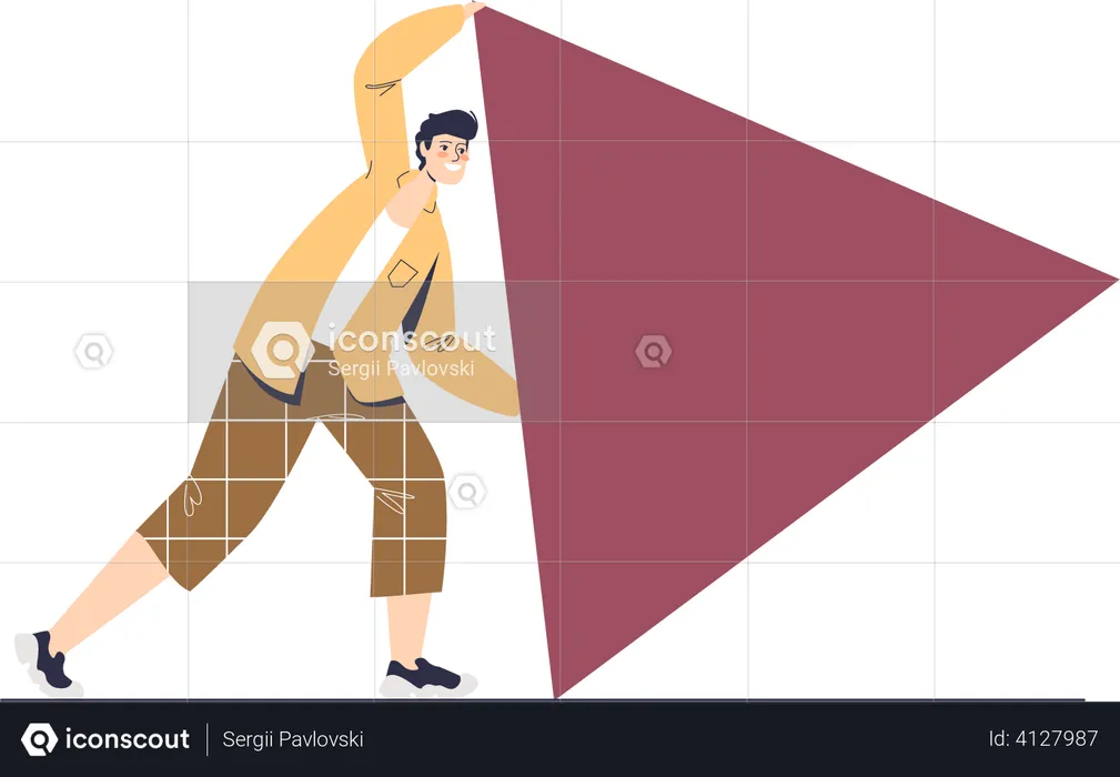 Man pushing triangle shape  Illustration
