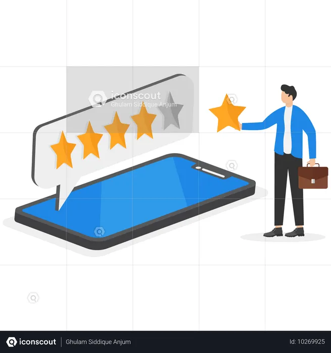 Man puts 5 stars in the rating of comment  Illustration