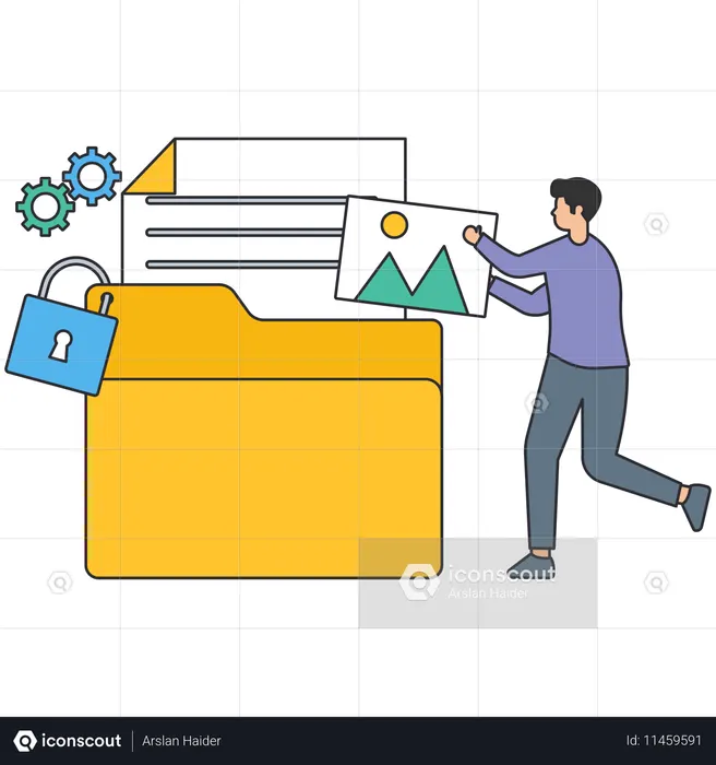 Man putting data in secure folder  Illustration
