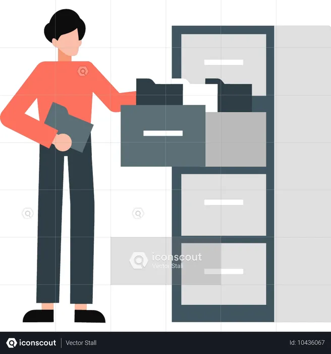 Man putting files in drawer  Illustration