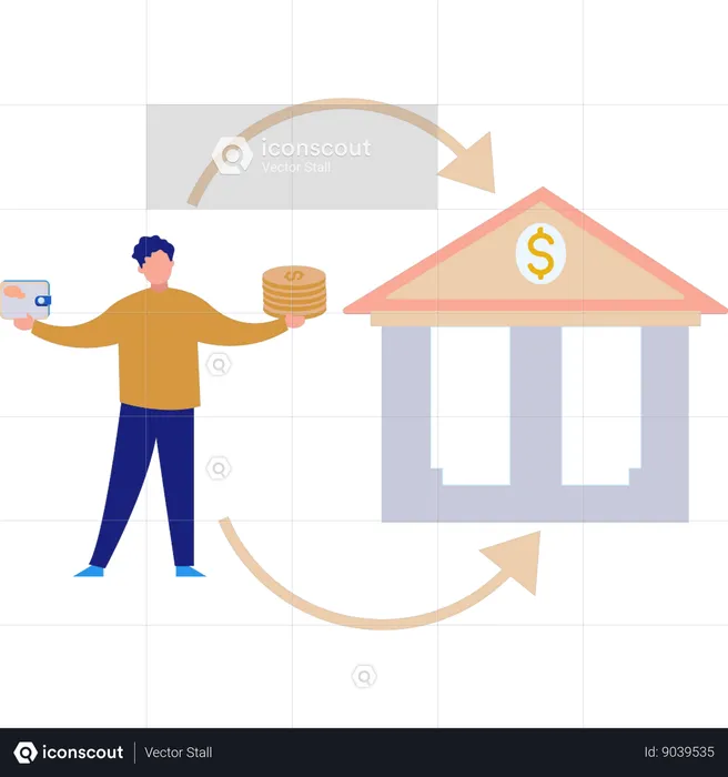 Man Putting Money In Bank  Illustration