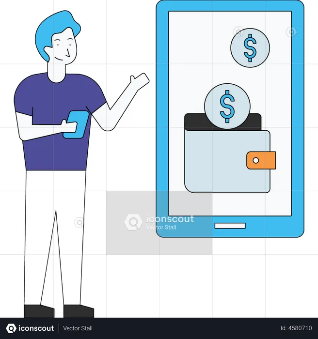 Man putting money into E wallet  Illustration