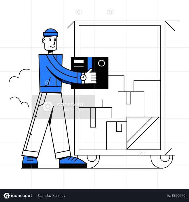 Man putting packages in a truck  Illustration