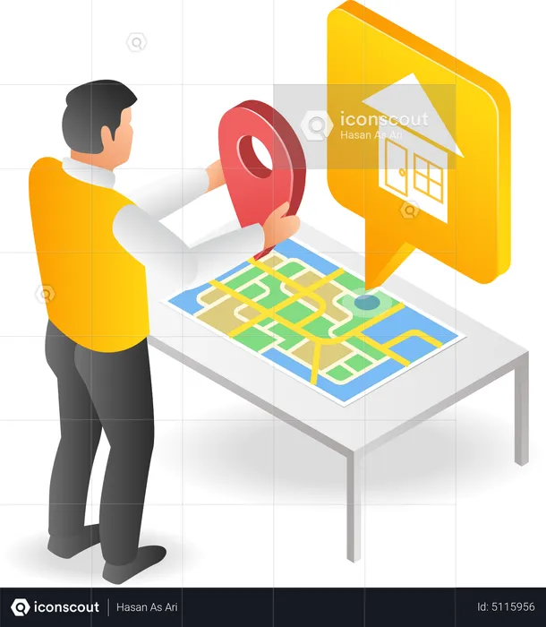 Man putting pin for map location  Illustration