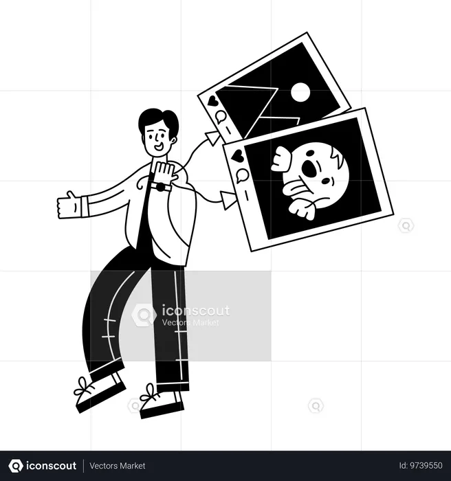 Man putting Social Posts on social media site  Illustration