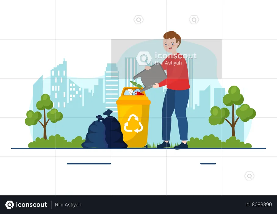 Man putting waste in garbage  Illustration