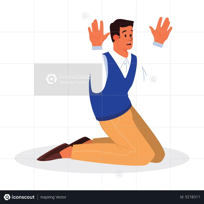 Man raising hands and surrendering  Illustration