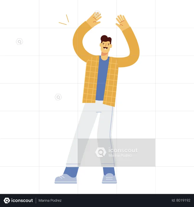 Man raising hands up and enjoying  Illustration