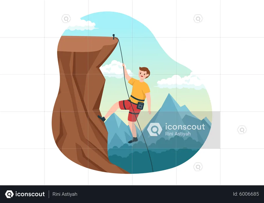 Man reaching mountain cliff  Illustration